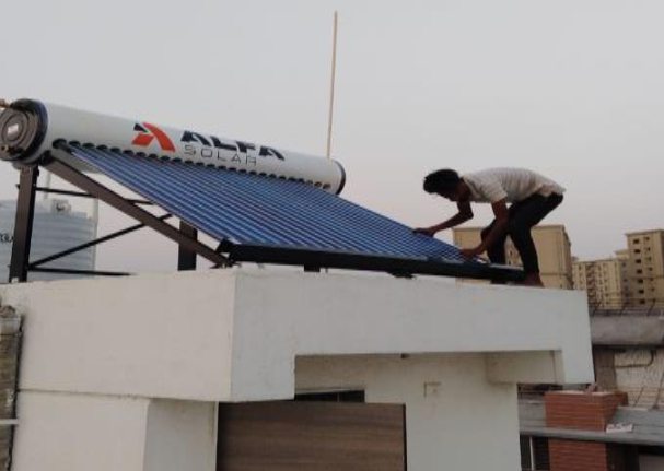 Solar water heater installed on a rooftop